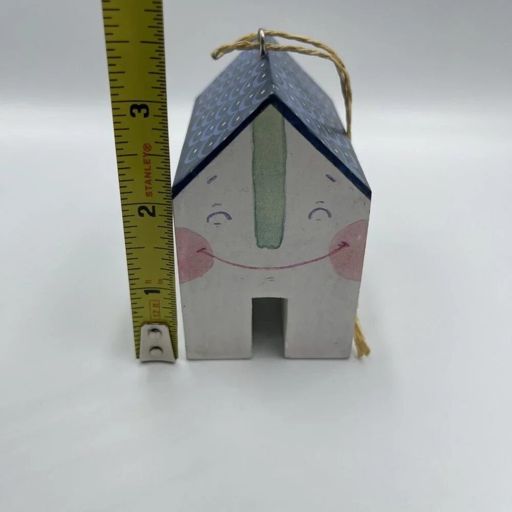 2013 Crate & Barrel Jen Corace Wooden House Christmas Ornament Hearts & Home